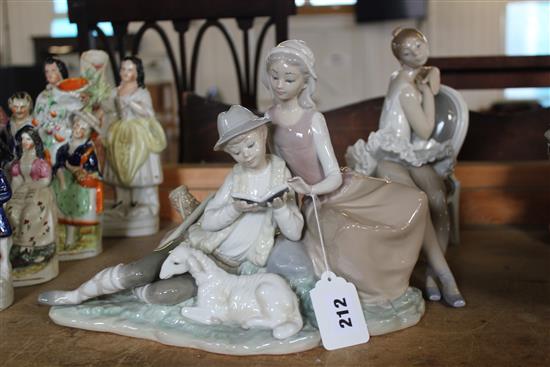 2 Lladro fvigures - Ballerina & children/lamp